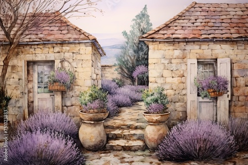 Winter Lavender and Rose Planters at a French Country Home with Vintage Stone Fountains