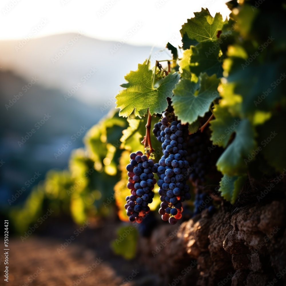 Naklejka premium a bunches of grapes on a vine
