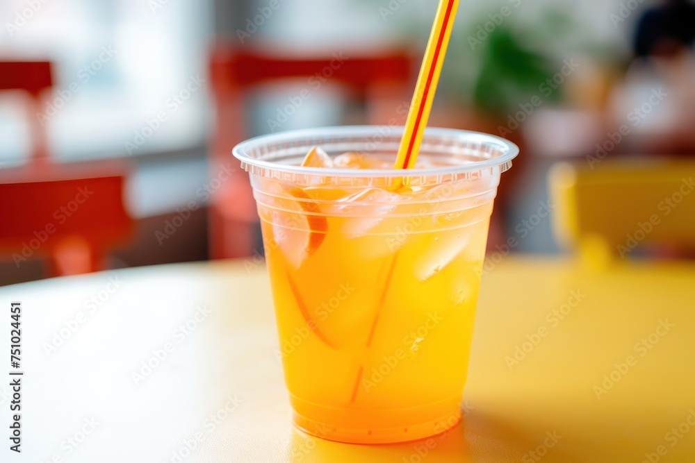 a cup of orange juice with ice and a straw a cup of orange juice with ice and a straw