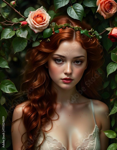 Wallpaper Mural portrait of a woman with roses Torontodigital.ca