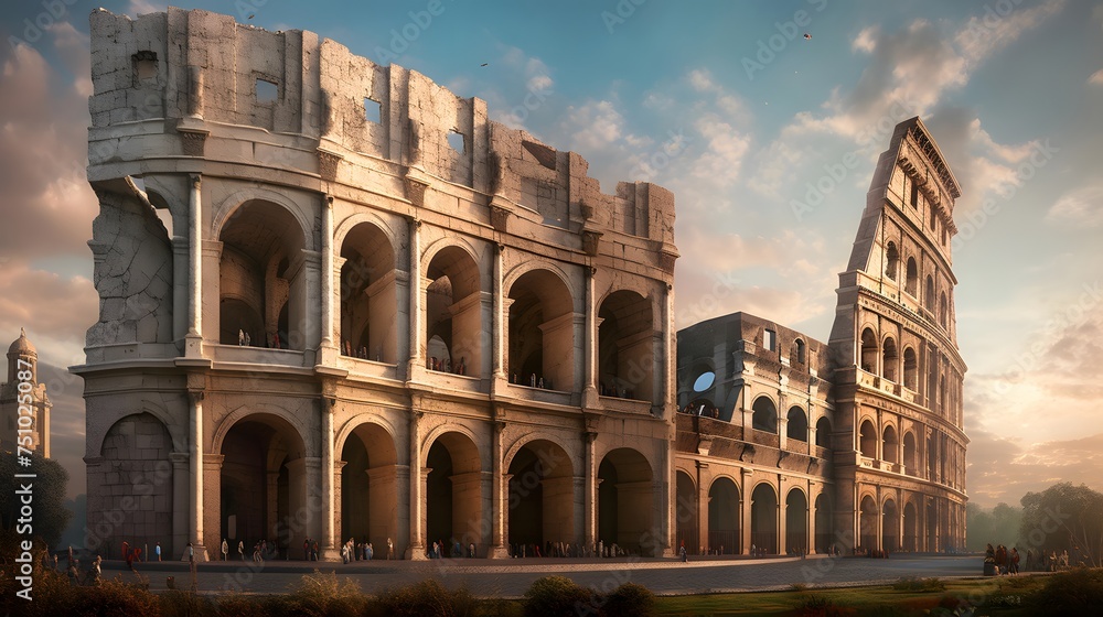 The Colosseum in Rome, Italy. Panoramic image