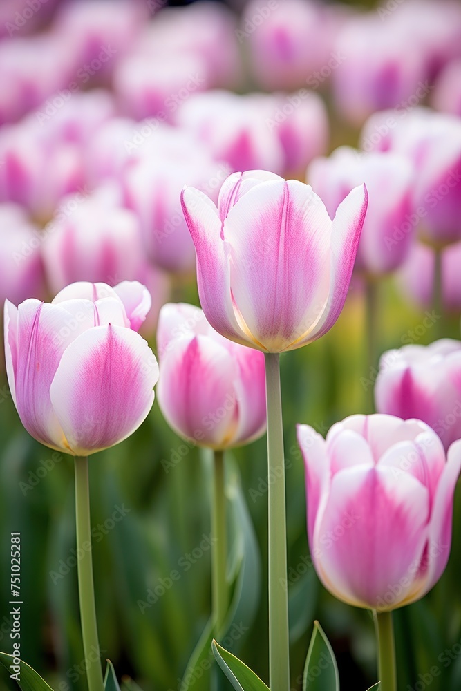 Fototapeta premium a group of pink and white tulips