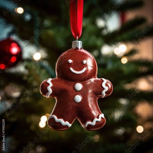 a gingerbread man ornament from a tree