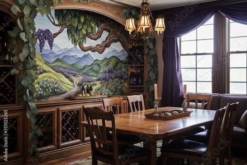 Grapevine Elegance: Lush Vineyard and Grape Cluster Dining Room Wall Art
