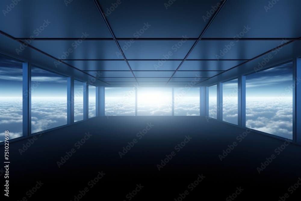 a room with windows and clouds in the background a room with windows and clouds in the background