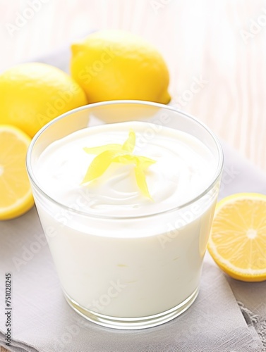 a glass of yogurt with lemons