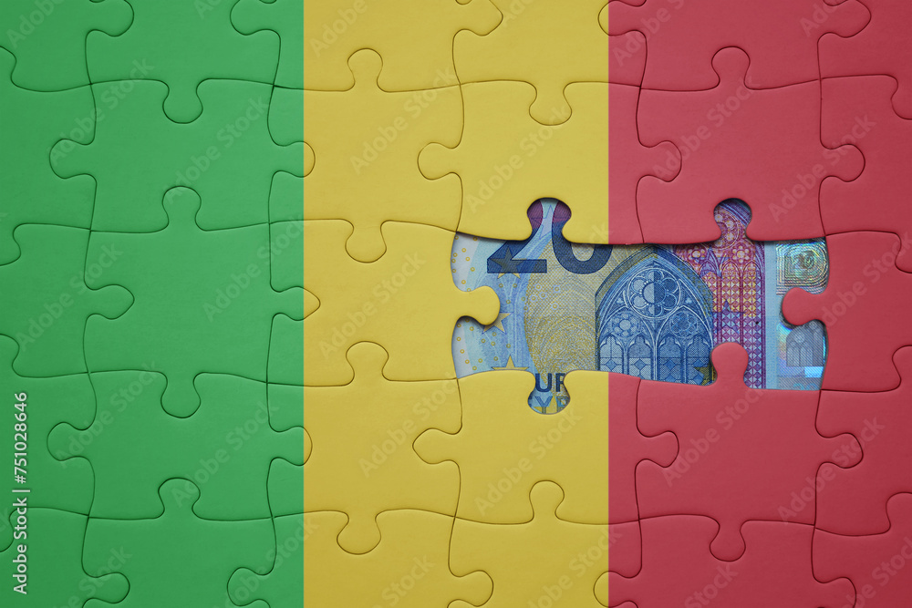 puzzle with the national flag of mali and euro banknote. finance concept