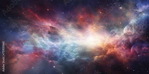 Dramatic cosmic scene of a star s birth within colorful space nebula with vivid clouds and dust