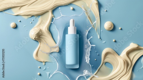 Cool Tones and Creamy Textures: Skincare Elixir on Abstract Background