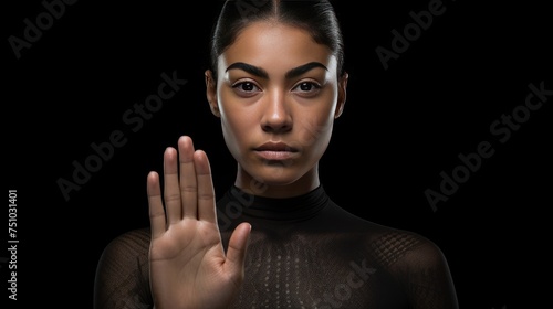 Woman show palm hand against racial gender discrimination © Krtola 