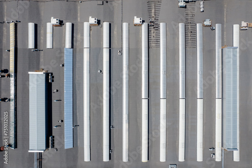 Aerial view of roof top of huge industrial building