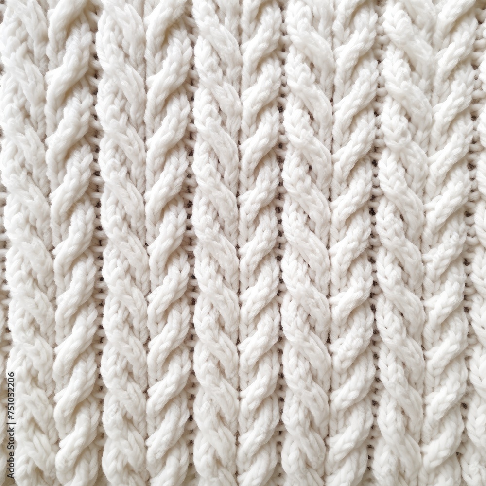 White knitted wool texture, top view, close up, copy space White knitted wool texture, top view, close up, copy space