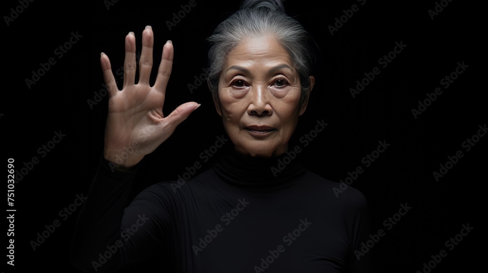 Woman show palm hand against racial gender discrimination Woman show palm hand against racial gender discrimination