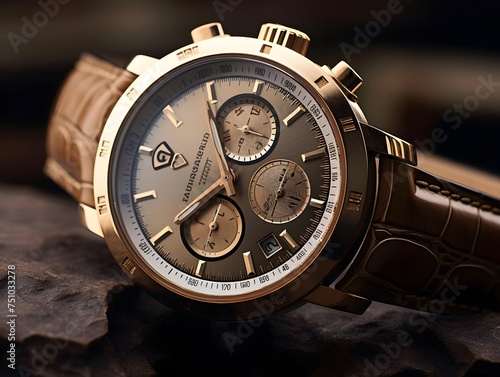 Wristwatch on stone, closeup. Luxury wristwatch.