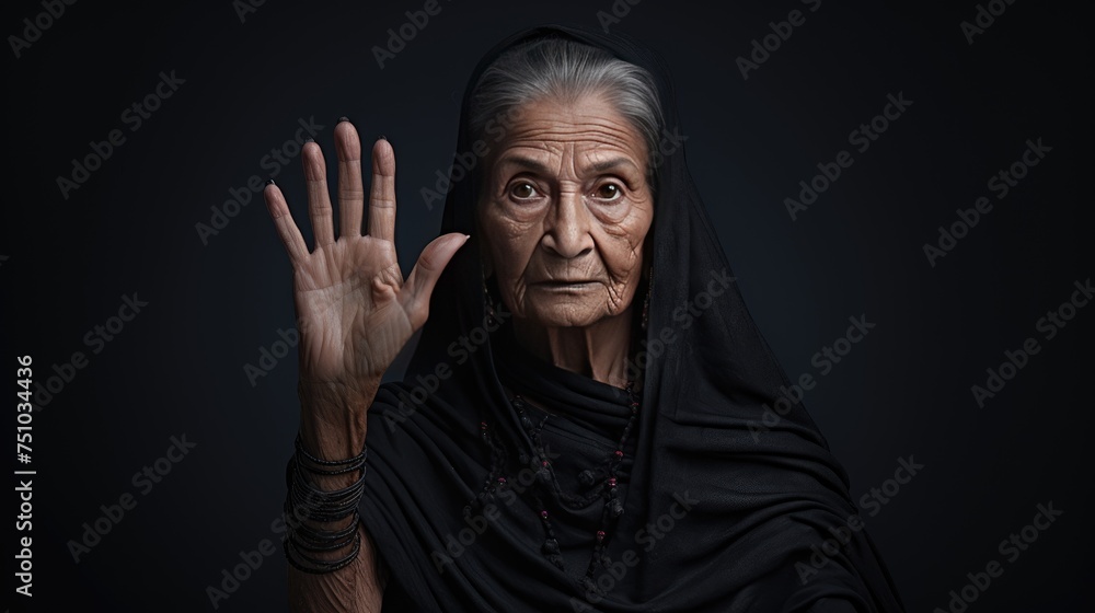 Woman show palm hand against racial gender discrimination Woman show palm hand against racial gender discrimination