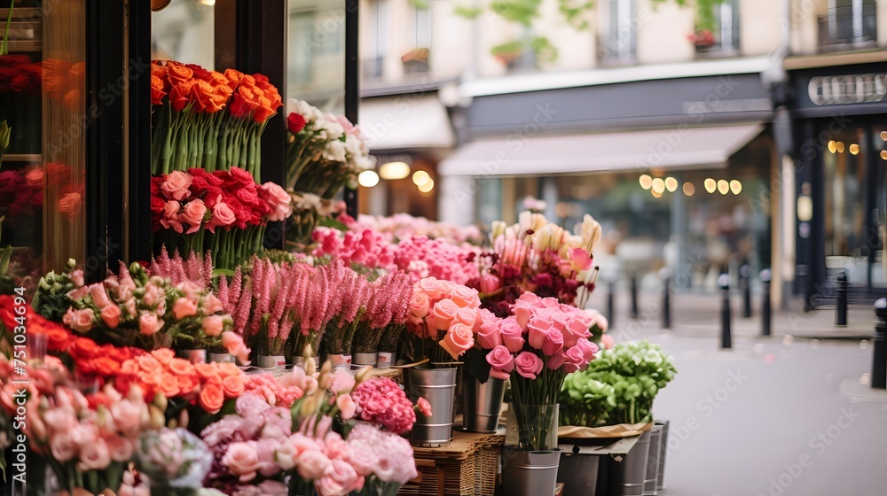 Flower shop in Paris. Beautiful bouquets of flowers on the street in Paris