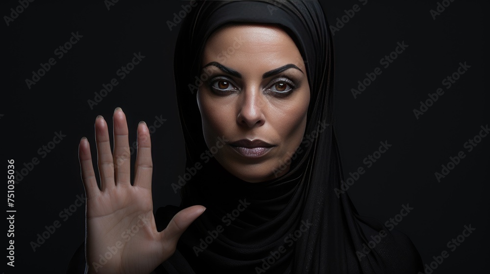 Woman show palm hand against racial gender discrimination Woman show palm hand against racial gender discrimination