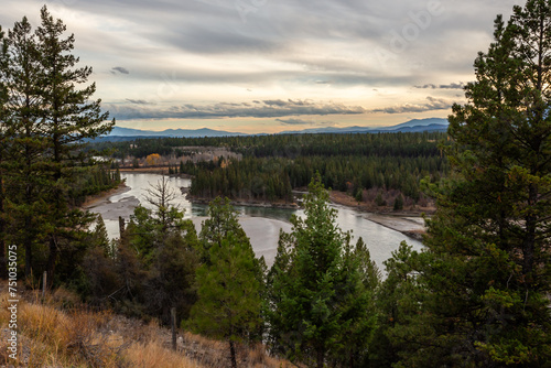 Beautiful view of the Kootenay River in British Columbia, Canada