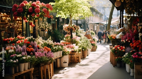 Flower shop in Paris, France. Beautiful bouquets of flowers on the street.