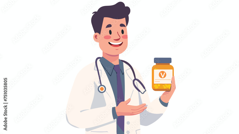 Doctor man medicine bottle healthcare vector illustr