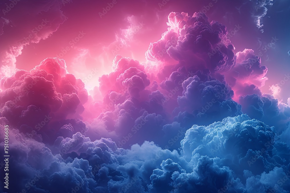 a colorful cloud and blue sky wallpaper on a blue background, in the style of dark pink and dark azure, nostalgic illustration, painting, colorful pixel-art, traditional ink painting, detailed dreamsc - obrazy, fototapety, plakaty 