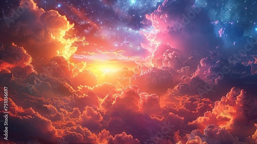 a colorful cloud filled with stars above a sky  in the style of realistic fantasy artwork  birds-eye-view. Generative AI