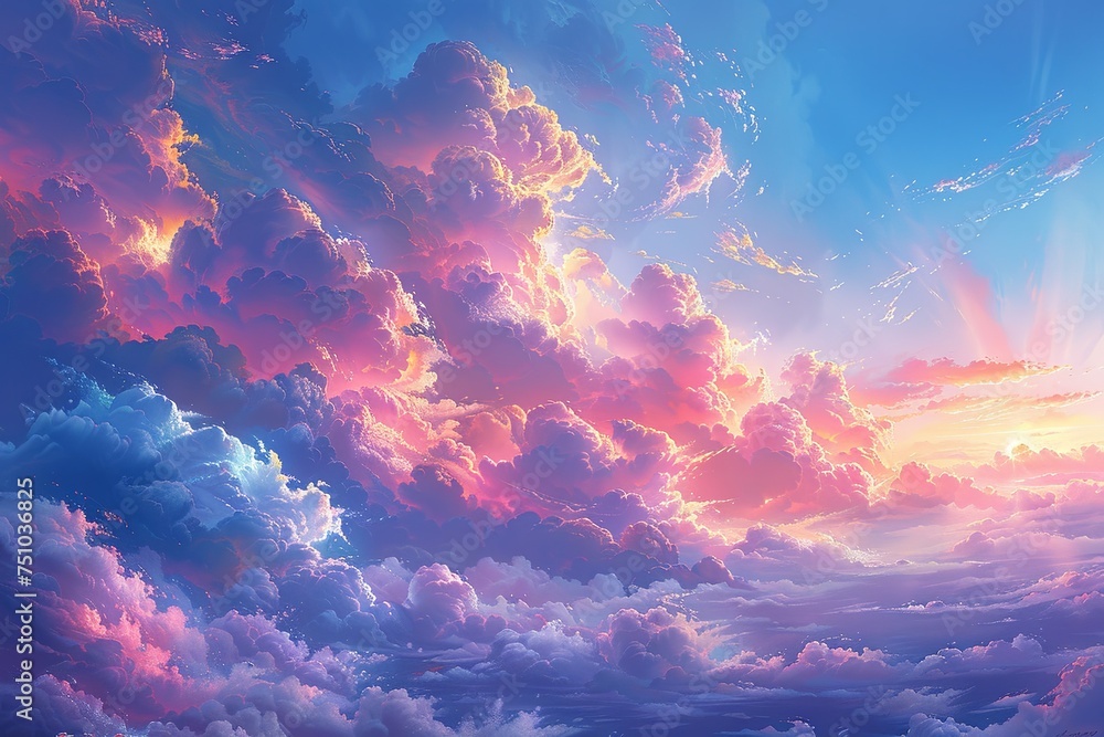 a painting of clouds in the sky, in the style of colorful fantasy, hyper-detailed. Generative AI