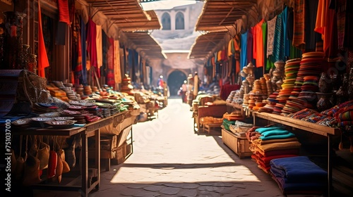 Bazaar in Marrakesh, Morocco. Panoramic view © Iman