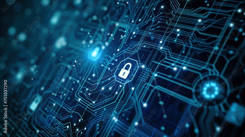 Fototapeta premium Safety concept, Padlock on circuit board digital background, cyber security, security concept