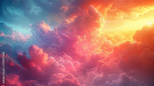 cloud wallpaper angels cloud angel background rainbow skies, in the style of cosmic landscape, photorealistic painting, aerial view. Generative AI