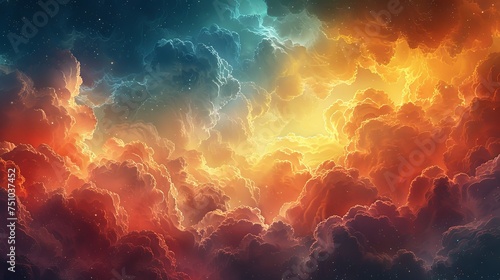 cloud wallpaper angels cloud angel background rainbow skies, in the style of cosmic landscape, photorealistic painting, aerial view. Generative AI © Skiffcha