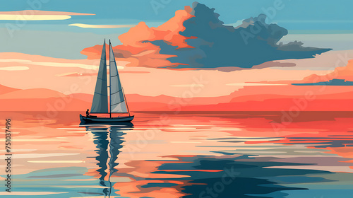 A vector graphic of a sailboat on calm waters.