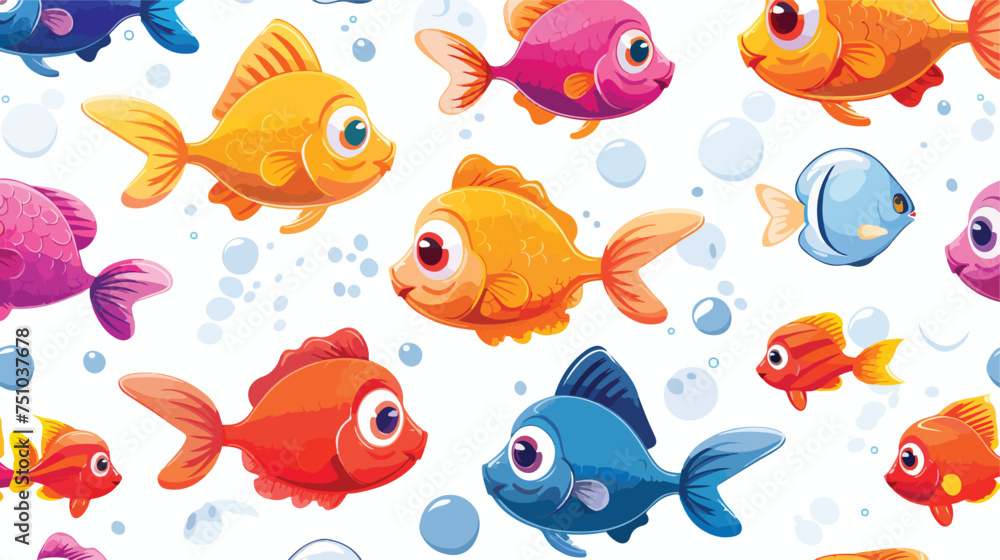 Fish cartoon seamless pattern on water background is