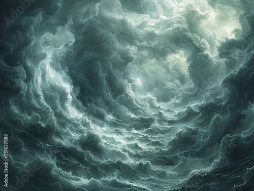 dark and scary clouds, in the style of photorealistic representation, high-angle, lightbox, aerial view, light gray, dreamscapes, highly detailed environments. Generative AI © Skiffcha