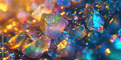 Opal Ocean Macro Background. A mesmerizing close-up of iridescent opal gemstones, with shimmering hues and ethereal glow, capturing the allure of the ocean depths