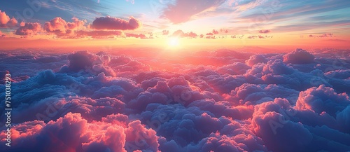 sky over clouds, in the style of photorealistic details, romantic landscape, high-angle, photo-realistic landscapes, golden light. Generative AI