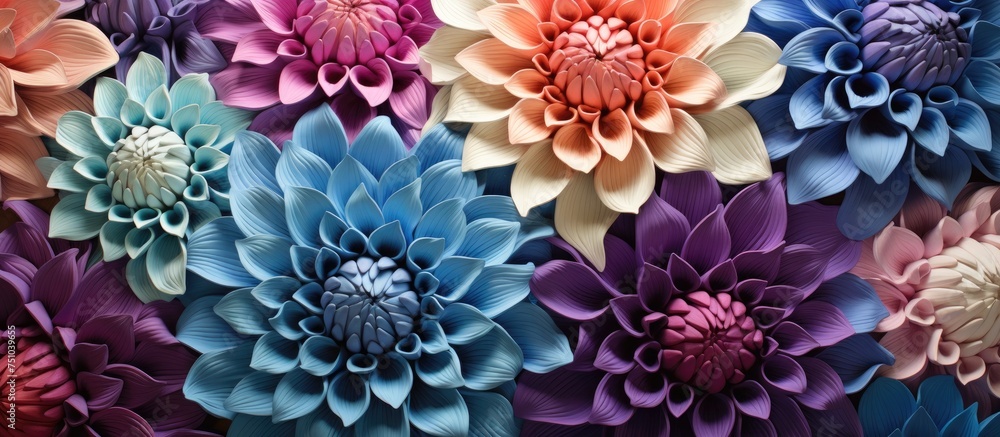 A close-up view of a bunch of vibrant and colorful flowers, showcasing their intricate details and textures. The flowers are densely packed together, creating a visually striking display of various A close-up view of a bunch of vibrant and colorful flowers, showcasing their intricate details and textures. The flowers are densely packed together, creating a visually striking display of various