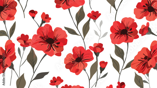 Floral pattern cartoon red seamless flowers on white © Mishi