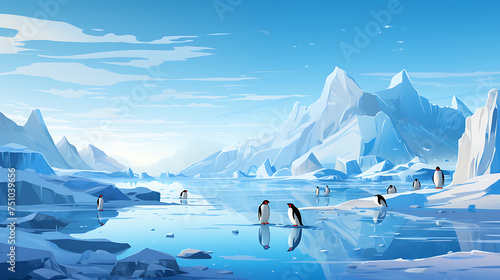 A vector illustration of a penguin colony on ice. photo