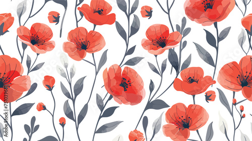 Floral pattern cartoon red seamless flowers on white
