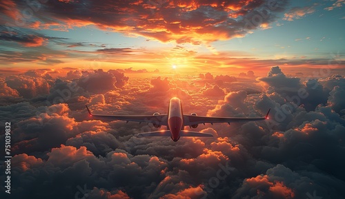 wing gliding through the clouds at sunrise in the sky, in the style of travel, multiple filter effect, photo-realistic landscapes, modern, light sky-blue and light silver. generative AI