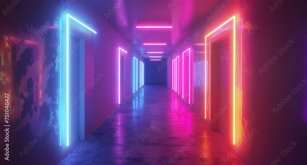 colorful neon lighting in hallway