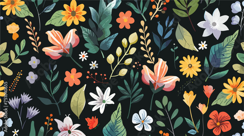Floral seamless pattern with different flowers and l