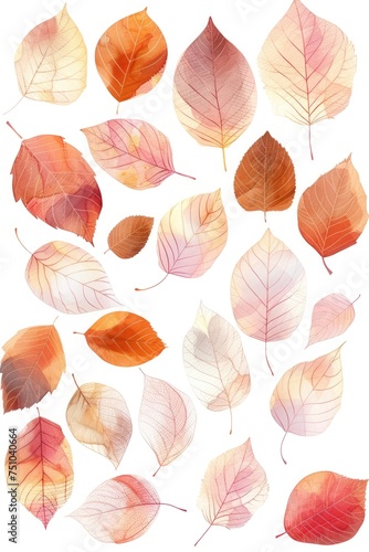 Watercolor Style Assortment of Autumn Leaves in Warm Tones, Isolated for Easy Use, Perfect for Seasonal Design and Art Projects