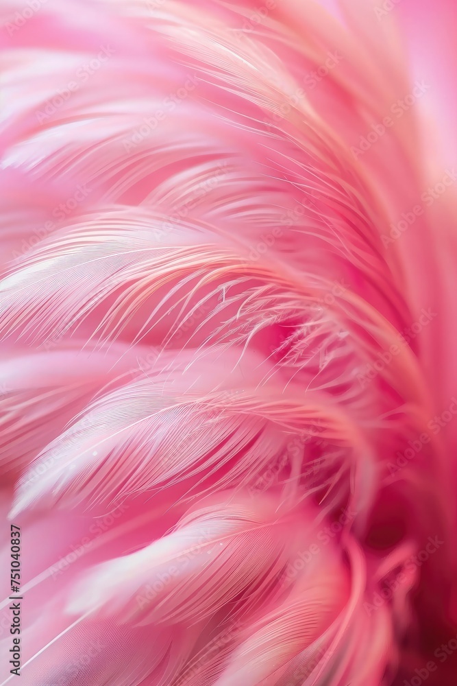 Close-up Image of a Flamingo Feather, Vibrant Pink Hue and Delicate Filaments Filling the Frame, Ideal for Nature Enthusiasts and Ornithology Studies Close-up Image of a Flamingo Feather, Vibrant Pink Hue and Delicate Filaments Filling the Frame, Ideal for Nature Enthusiasts and Ornithology Studies