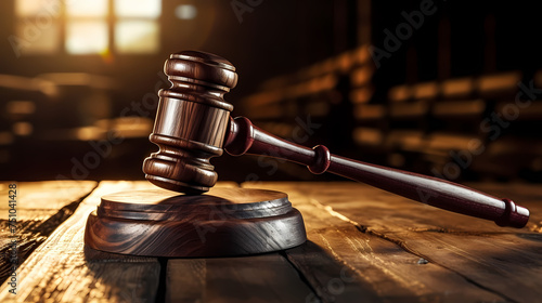 Judge hammer on wooden table background justice concept