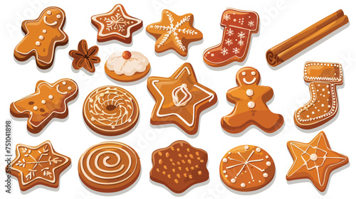 Ginger cookies and gingerbread Christmas treats isol