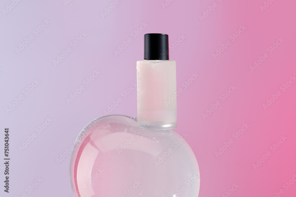 Blue cosmetic bottle containers on the bubble Blue cosmetic bottle containers on the bubble