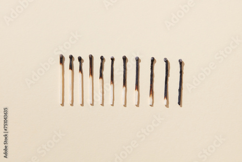 Matches of various degrees of burned out.