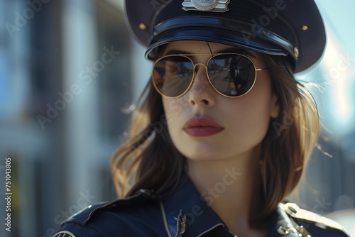 A woman wearing a police hat and sunglasses © MediaRaw